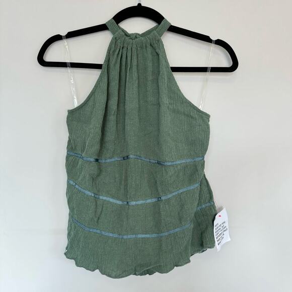 TopShop Size 10 Crinkle Halter Top Khaki Green $48 MSRP‎ - Picture 2 of 4